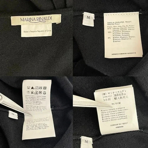 Marina Rinaldi Max Mara Beaded Knit Top Size Medium Short Sleeve V Neck - Picture 6 of 7